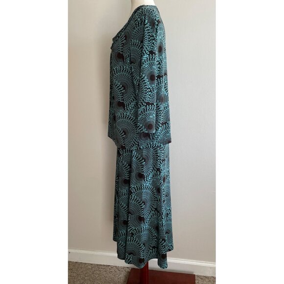 VTG Y2K N-Touch Midi Skirt Set Womens M Teal/Brown Print - Picture 10 of 10